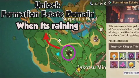 How to unlock formation Estate Domain | When its raining? | Inazuma