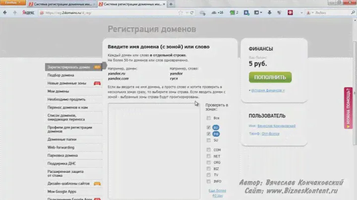 Регистрация домена на 2domains.ru